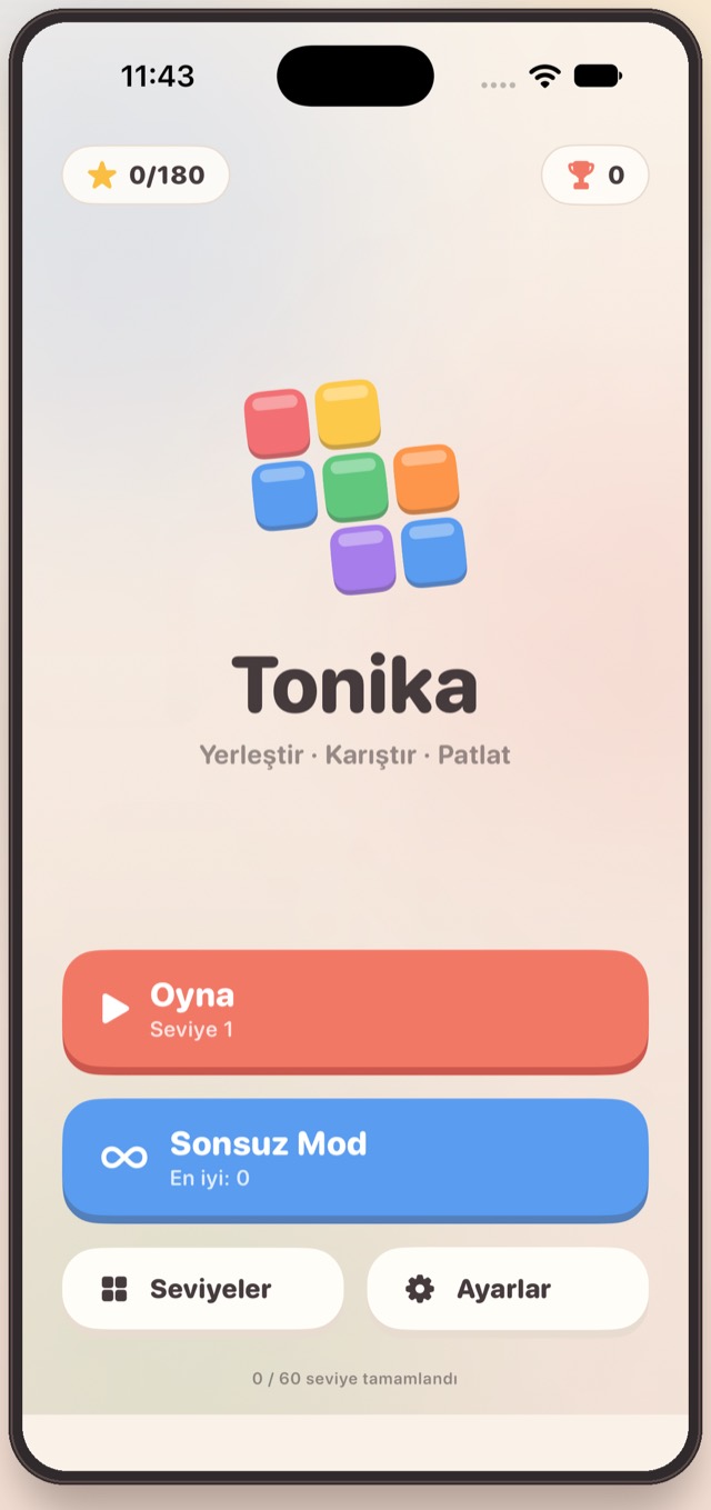 Tonika ana sayfası, iPhone ekranında